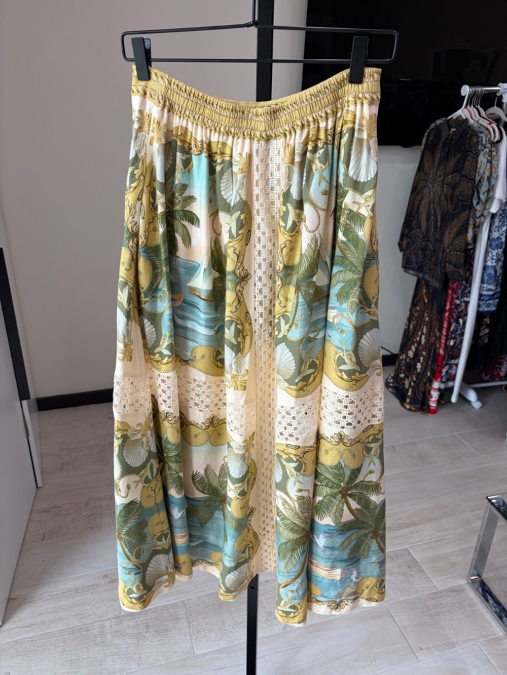 FARM Rio Royal Sea Crochet Trim Midi Skirt - Picture 9 of 15